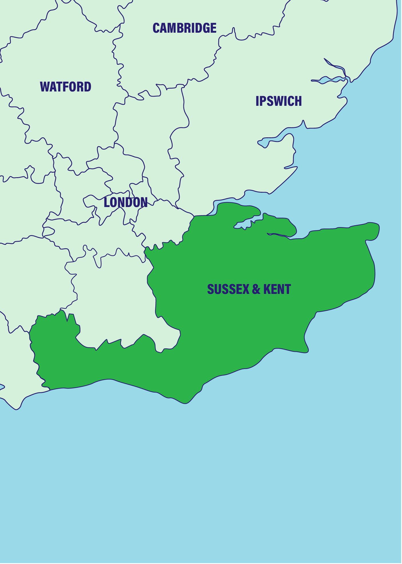 A map to show Metro Rod Sussex & Kent's coverage